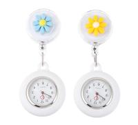 NOLITOY Little Daisy Decorative Pocket Watches 2pcs Silicone Nursing Clip Watches with Anti-Drop Feature and Glass Dial, White for Nurses and Doctors for Most Occasions