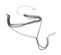 NOLITOY Luxury Rhinestone Layered Necklace with Black Tassel Pendant Elegant Multi-layered Beaded Chain Choker for Women Weddings Parties and Formal Events