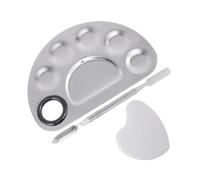 NOLITOY Makeup Mixing Palettes 3pcs Set Stainless Steel Nail Paint Mixing Boards with Stick, Small Half-circle and Heart-shaped Ring for Professional Manicure and Beauty Use