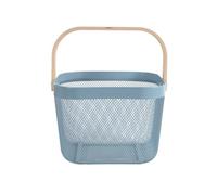 NOLITOY Metal Wire Storage Basket with Wood Handle Breathable Hollow Organizer for Home and Picnic Use Fruit and Vegetable Holder Easy-carry Iron Mesh Bin Blue Color