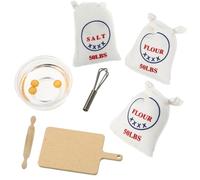 NOLITOY Miniature Dollhouse Kitchen Baking Set 7pcs Rolling Pin, Whisk, Flour Salt Bags - Mini Food Model Accessories for Dollhouse Play and Kitchen Decor