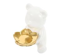 NOLITOY Minimalist White Ceramic Little Bear Storage Plate with Multi Functional Desktop Ornament for Office Desk Organization and Home Decoration