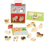 NOLITOY Montessori Wooden Farm Animal Set for Age Preschool Educational Activity Barn with Figures for Visual Stimulation Hand-eye Coordination and Cognitive Development Indoor Outdoor