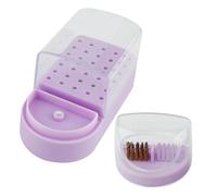 NOLITOY Nail Drill Bits Organizer Box 30-hole Polishing Head Storage Case Cleaning Brush Purple Manicure Supply Storage for Professional Nail Art
