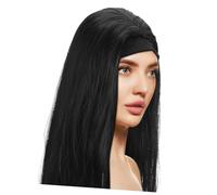 NOLITOY Party Wigs Ponytail Extension Synthetic Hair Straight Wigs Halloween Costume Prop with Curly Ends Black