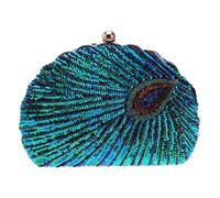 NOLITOY Peacock Green Beaded Sequin Clutch Bag for Women Party Durable Evening Purse Fashionable Shell Shaped Accessory for Banquets Weddings Proms and Cocktail Events