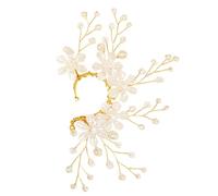 NOLITOY Pearl Rhinestone Ear Cuff Clip Non-Pierced Decorative Ear Accessory for Women Wedding Bride Flower Design Gold Tone