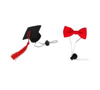 NOLITOY Pet Graduation Hat and Bow Tie Set for Small Pets, Elastic Red Tassel Doctor Cap with Red Bow Tie 3.5x7cm, Hamster and Dog Costume Accessories, 2 Pieces