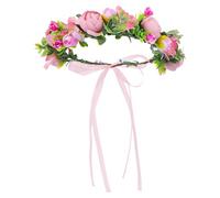NOLITOY Pink Simulated Rose Bride Headband Garland Headdress Wedding Floral Wreath Headwear for Bridal Party and Mother of the Bride