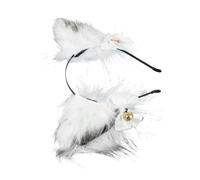 NOLITOY Plush Fox Ear Headband Lightweight Comfortable Masquerade Hair Band for Costume Parties and Holiday Proms Stylish White Cosplay Accessory with Bell Gift for Adults and Teens