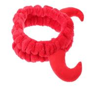 NOLITOY Plush Red Cow Horn Headband for Spa Facial Skincare Soft Makeup Hairband with Secure Grip Comfortable Non-slip Face Wash Headband for Women and Daily Use