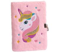 NOLITOY Plush Unicorn Notebook with Lock for Lined Diary for School and Travel Soft Cartoon Cover Fuzzy Journal Gift for Students