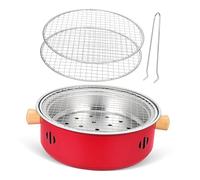 NOLITOY Portable Outdoor Tabletop Charcoal Grill Multi-functional Metal Camping Stove with Grates Lightweight Red Bbq Barbecue for Family Gatherings Camping Backyard Parties and Tea Making
