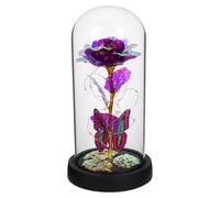 NOLITOY Preserved Eternal Rose Glass Dome with LED Lights, Purple Butterfly Flower Ornament for Valentine’S Day Romantic Indoor Desktop Decor