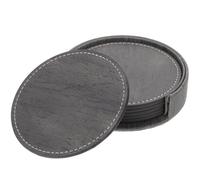 NOLITOY PU Leather round Coasters Anti-Scalding Multipurpose Cup Mats with Holder Simple Style Dark Grey Cup Coasters with Holder for Home Use