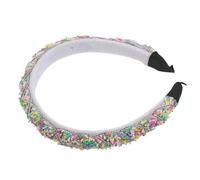 NOLITOY Rainbow Beaded Headband Candy Multicolored Donut Style Thick Padded for Women Girls Cute Sprinkles Wide Non Slip Glitter Hair Accessories for Easter Party Celebration