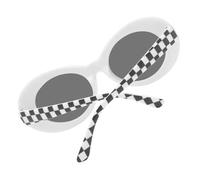 NOLITOY Retro Oval Unisex Sunglasses for Women and Men, White Plaid Frame with Full Grey Lenses, Vintage Harajuku Hip-hop Style Beach Party Eyewear