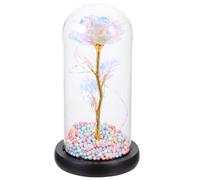 NOLITOY Romantic Gold Foil Rose LED Table Lamp with Glass Dome, Simulation Eternal Flower Decorative Light for Home and Bedroom, Floral Ornament for and Ambient Lighting