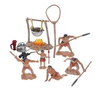 NOLITOY ’s Mini Primitive Men Set, 10pcs Outdoor Camping Playset with 5 Primitive and 5 Figurines, Plastic Garden Pretend Play for Boys and Camping Adventures