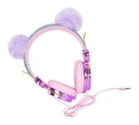 NOLITOY ’S On-Ear Headphones with Microphone, Unicorn Design Rhinestone Purple Furry Ball Headset Compatible with Mobile Phones and Computers, Travel Earphones for Boys and Random Color