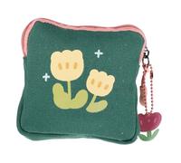 NOLITOY Sanitary Napkin Storage Bag Flower Pattern Portable Period Pouch Square Coin Bag for Students Outdoor Menstrual Pad Pouch Travel Tampon Container in Dark Green Tulip