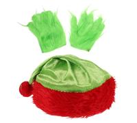 NOLITOY Santa Hat and Green Furry Monster Gloves Set for Christmas Halloween Party Cosplay Soft Lightweight Role Play Accessories Reusable and Compact for Festive Celebrations