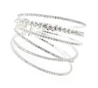 NOLITOY Shiny Rhinestone Bracelet Delicate Six-row Crystal Wrist Chain Elastic Bangle for Women Silver Fashion Jewelry Gift for Weddings and Special Occasions
