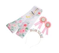 NOLITOY Shower Sash for Mom Dad Rhinestone Crown Headband and Corsage Pin Lightweight Comfortable Shoulder Sash Keepsake Elegant Pink Maternity Party Decoration for Gender Reveal and