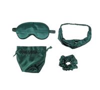 NOLITOY Silk Sleep Eye Mask with Hair Scrunchy Headband Ponytail Holder and Storage Bag Lightweight Light Blocking Blindfold for Travel Nap Office Use Elegant Deep Sleep in Dark Green