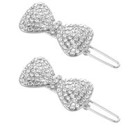 NOLITOY Silver Bow Hair Clips Versatile and Multi-purpose for Women 2pcs Alloy Rhinestone Barrettes Hair Accessories for Weddings and Everyday Styling
