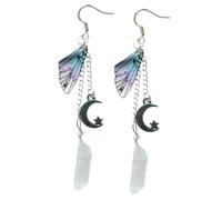 NOLITOY Silver Fairy Wings Crystal Dangle Earrings for Women and Teens Moon Charm Butterfly Wing Design Minimalist Long Chain Drop Jewelry Elegant Boho Style Accessories