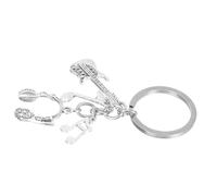 NOLITOY Silver Zinc Alloy Guitar Keychain with Music Note Pendant, Headphone Pendant Keychain Decor and Backpack Hanging Accessory for Music Lovers