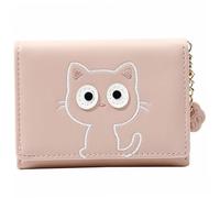 NOLITOY Small Cat PU Leather Wallet for Women Compact Zipper Coin Purse with Multi-Slot Card Holder Lightweight Pouch with Cute Cartoon Cat Embroidery Portable Change Purse for Travel and