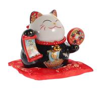 NOLITOY Small Fortune Cat Piggy Bank Cute Ceramic Coin Box Money Pot for Home Car Decor Clean Lucky Cat Statue Teaching Saving Habit Stable Flat Base Black Four Seasons Peace Design
