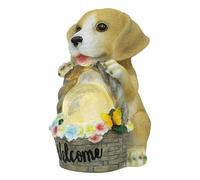 NOLITOY Solar Powered Resin Garden Dog Statue Outdoor Decor with LED Light Handmade Textured Ornament for Balcony Patio Weather-Resistant Solar Light Adornment
