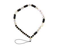 NOLITOY Star Moon Beaded Mobile Phone Strap with Black Soft Clay Pearls, Handmade Anti-lost Wrist Rope Suitable for Cellphone Hanging and Daily Use