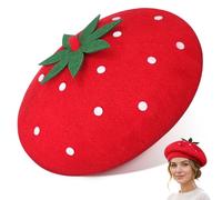 NOLITOY Strawberry French Beret Hat - Cosy Soft Wool Blend Size 56-58 cm | Comfortable and Breathable Wear with Cute Details | Perfect for Sweet Theme Party Photoshoot and Daily Fashion for Teen Girls