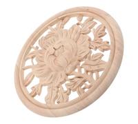 NOLITOY Unpainted Round Wood Appliques Onlays Intricate Hollow Relief Floral Carvings with Peony Rose Motifs Decorative Wood Onlays for Wall Cupboard Door Bed Cabinet Dresser Mirror