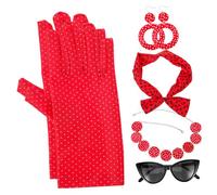 NOLITOY Vintage Costume Accessories Set for Women Polka Dot Hairband Retro Glasses Necklace Earrings Kit Comfortable Easy to Wear for Theme Parties Halloween Dance Role-playing Events