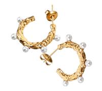 NOLITOY Vintage Geometric Earrings Gold Plated Stainless Steel with Elegant Imitation Pearl Studs for Women Party Gift Jewelry for Anniversary Valentine Day