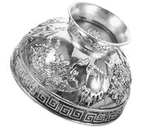 NOLITOY Vintage Tibetan Silver Offering Bowl Dragon and Phoenix Pattern, Decorative Worship Bowl for Buddhist Believers, for Yoga and Meditation Rituals, Home Altar Sacrificial Supplies