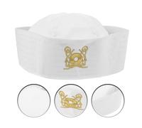 NOLITOY White Sailor Cosplay Hat for Men and Women, Round Crown Captain Hat with Embroidered Square Logo, Yacht and Boating Costume Accessory