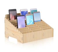 NOLITOY Wooden Mobile Phone Storage Box 30 Grid Desk Organizer Cell Holder Display Cabinet Rack Tray for Classroom Office School Meeting Room Teen Family Management