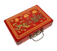 NOLITOY Wooden Retro Mahjong Storage Box with Handle Capacity Multipurpose Sturdy Mahjong Holder Vintage Chinese Pattern Craftsmanship for Organized Tile Storage and Travel