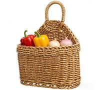 NOLITOY Woven Wicker Storage Basket - Sturdy Plastic Hanging Basket for Kitchen Organisation - Small Rattan Style Wall Storage Box with Handle for Garlic Ginger Onion Vegetable Fruit Egg Indoor
