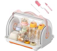 Nollapo Baby Bottle Drying Rack Storage with 3 Brush, Nursing Bottle Storage Box Organizer with Cover, Portable Kitchen Cabinet Organizer, Durable countertop Dryer (Orange)