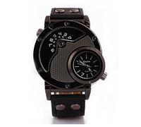 Nollimet Oulm Men's Quartz Cool Military Sports Wrist Watch Dual Movt Round Shaped Leather Band