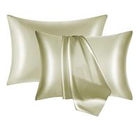 NOLRDR Mulberry Silk Pillowcase 2 Pack for Hair and Skin with Hidden Zipper,Both Sides 19 Momme Smooth and Breathable Silk Pillow Cases Set of 2 (Sage Green, Queen 20''×30'')