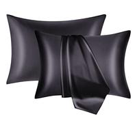 NOLRDR Mulberry Silk Pillowcase 2 Pack for Hair and Skin with Hidden Zipper,Both Sides 19 Momme Smooth and Breathable Silk Pillow Cases Set of 2 (Black, Standard 20''×26'')