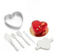 NOLTUQER 6 Inch Heart Cake Tin, Nonstick Aluminum Heart Shaped Baking Pan Set, Ideal for Birthday Valentine's Day Wedding Layer Cakes Mould, with 50 Parchment Papers & Silicone Tools